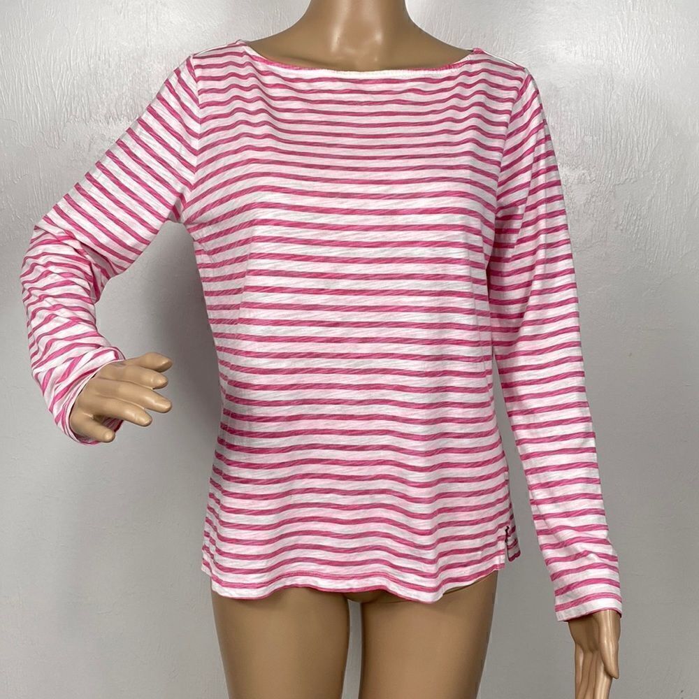 Joe Fresh White And Pink Stripes Cotton Long Sleeve Shirt Size L